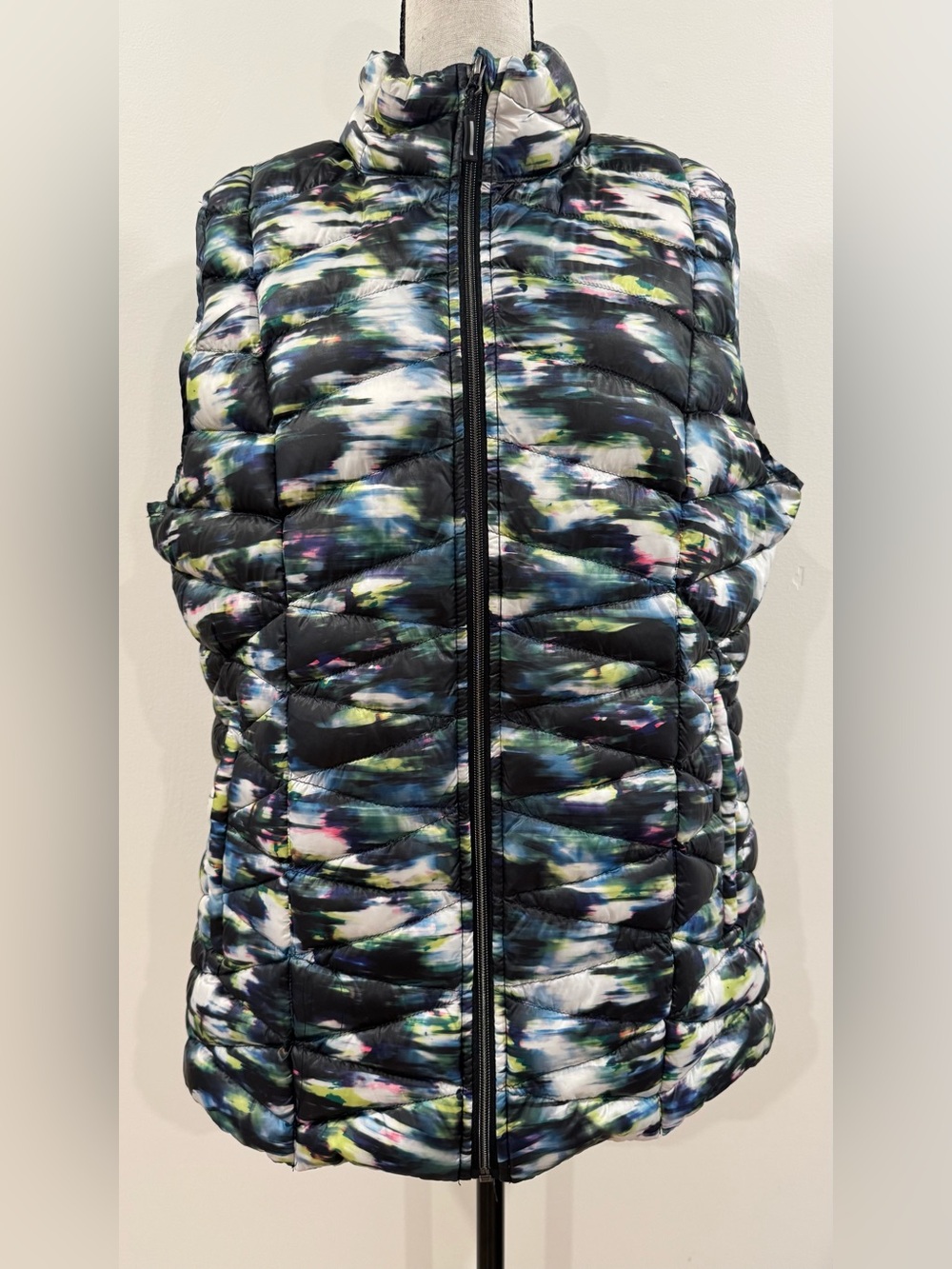 90% Duck Down Puffer Vest XL Abstract Print Full Zip Tangerine Women’s